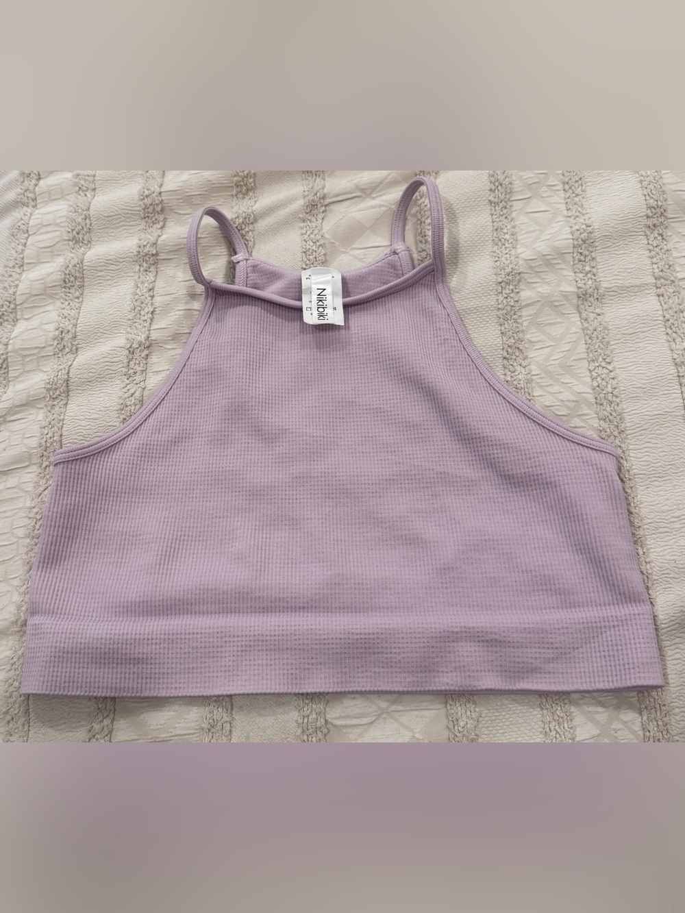 NWOT NIKIBIKI Seamless Ribbed High Neck Bralette Top. Lilac purple One Size